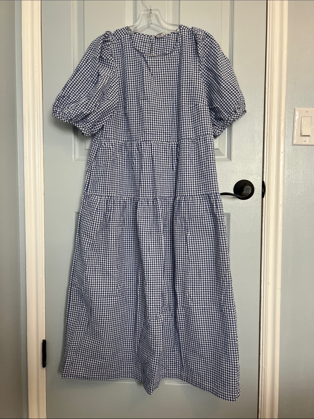 Old Navy Blue and White Gingham Dress with Button Back